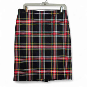 J. Crew Factory Womens Red Black Tartan Plaid Pencil Skirt Sz 6 Academia Preppy